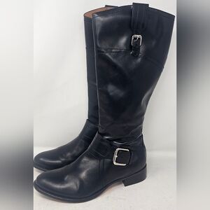 Corso Como Classic Black Leather Knee High Buckled Riding Boots Size 7.5M